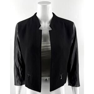 Giuliana Rancic Womens Moto Jacket Black Sz Small Faux Leather Sleeve Open Front